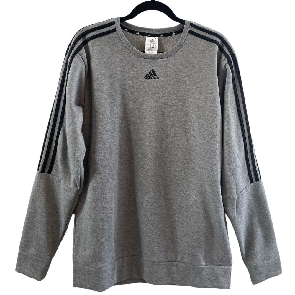 adidas Men's Essentials 3-Stripe Pullover Sweatshirt Gray Black Size Medium Logo